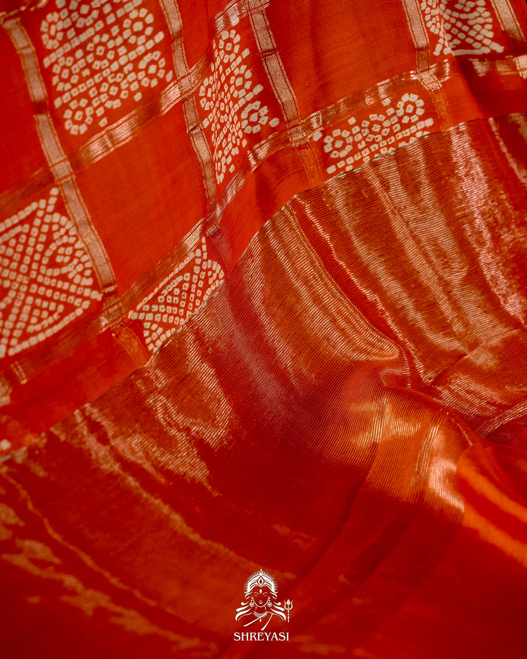 Gharchola-Style Bandhini Matka Silk Saree with Zari Checks
