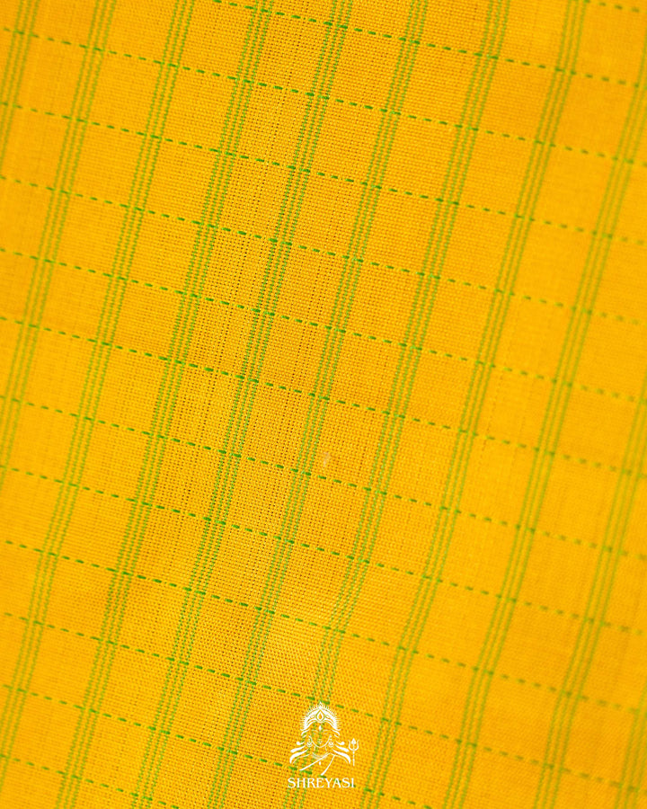 Yellow & Parrot Green Kattam Checks Kanjivaram Silk Saree