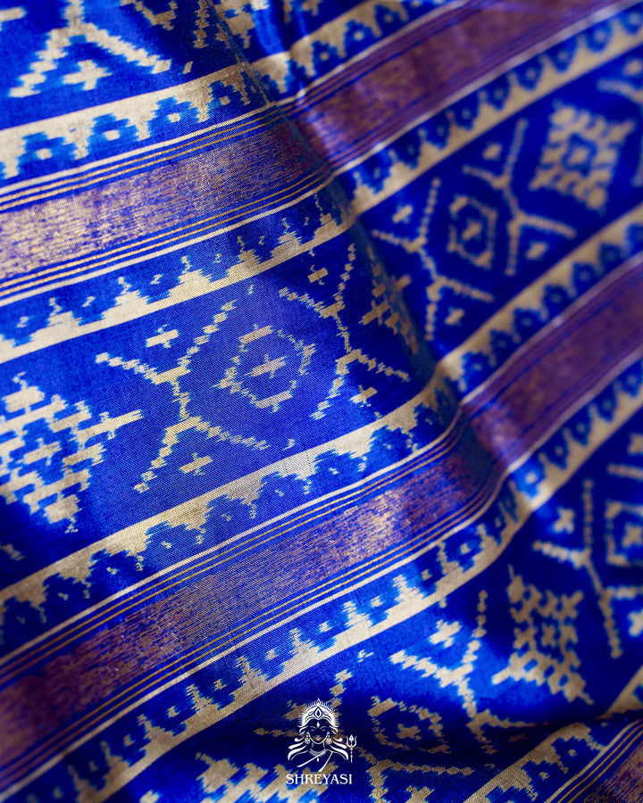 Handloom Pure Patola Silk Saree with Scalloped Floral Appliqué Embroidered Borders