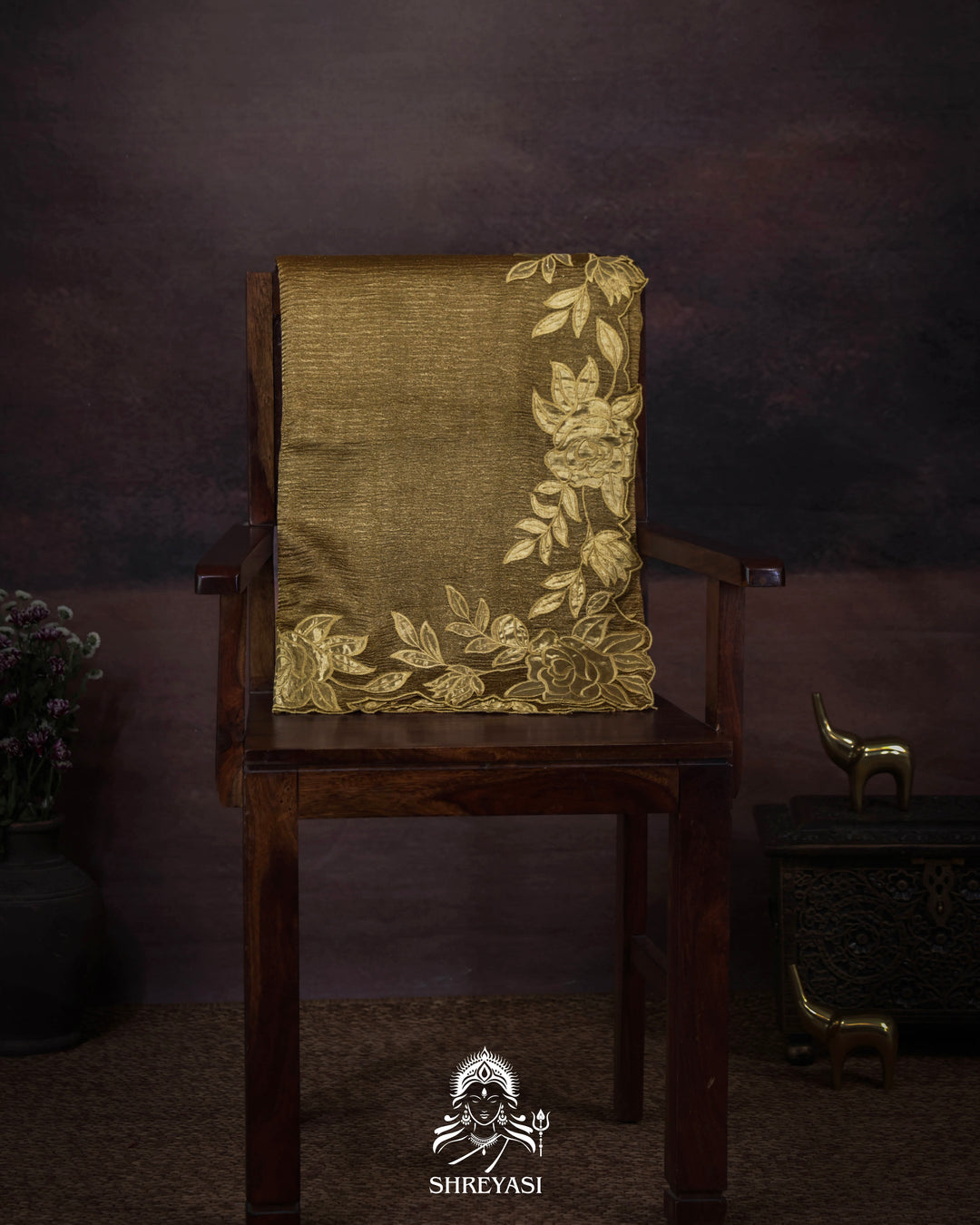 Handloom Pure Banarasi Crushed Tissue Silk Saree with Appliqué Borders
