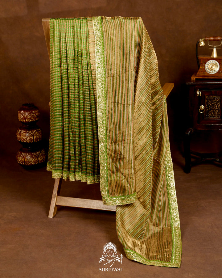 Banarasi Tissue Silk Saree with Embroidered Borders & Petit Point Embroidered Velvet Blouse