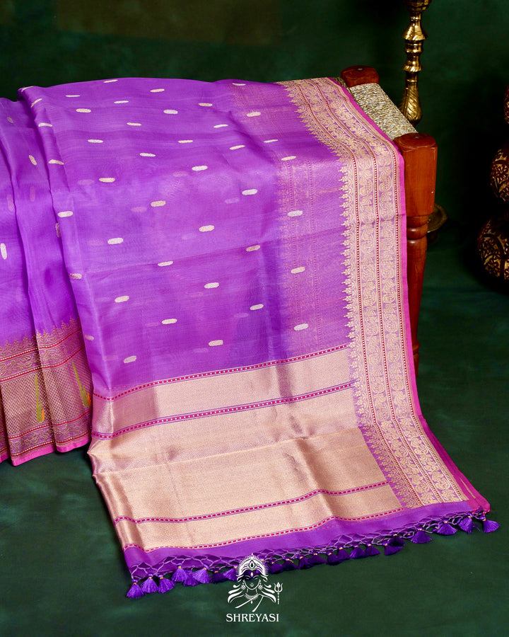Handloom Pure Banarasi Kora Silk Saree with Kadwa Weaving and Hand Embroidered Maggam Work Blouse