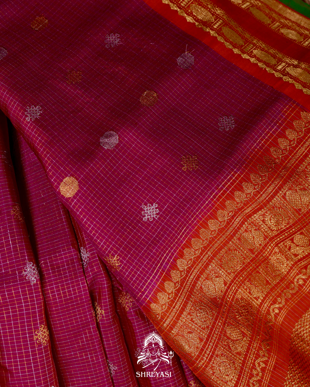 Handloom Pure Gadwal Silk Saree with Kuttu Korvai Border