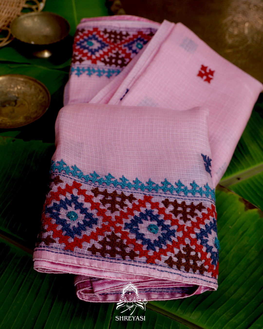 Handloom Pure Tussar Kota Saree with Kutch Hand Embroidery and Mirror Work