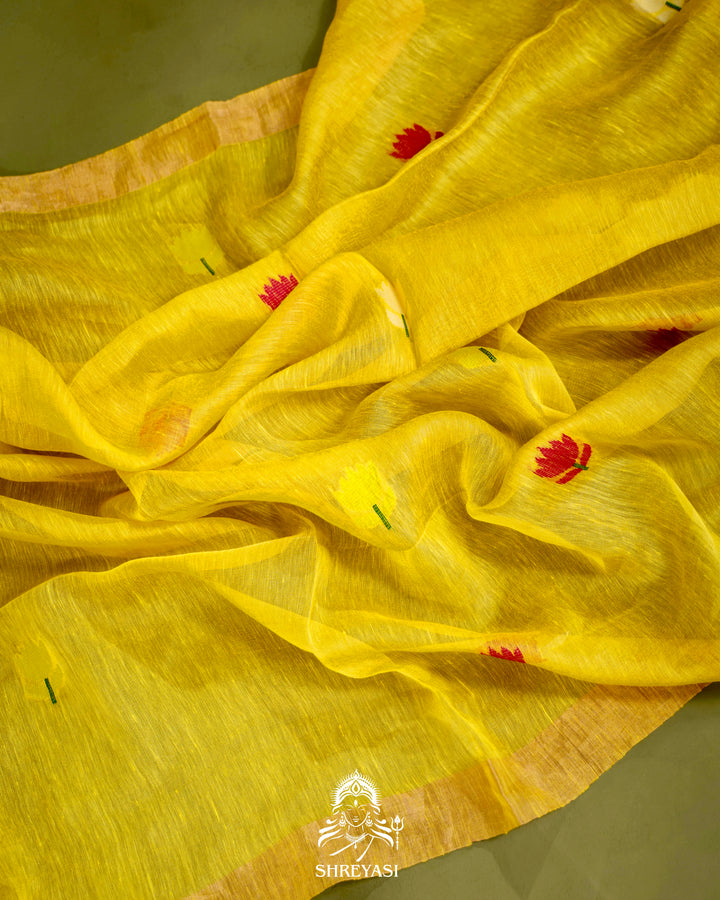 Handloom Silk Linen Jamdani Saree with Tissue Paithani Pallu