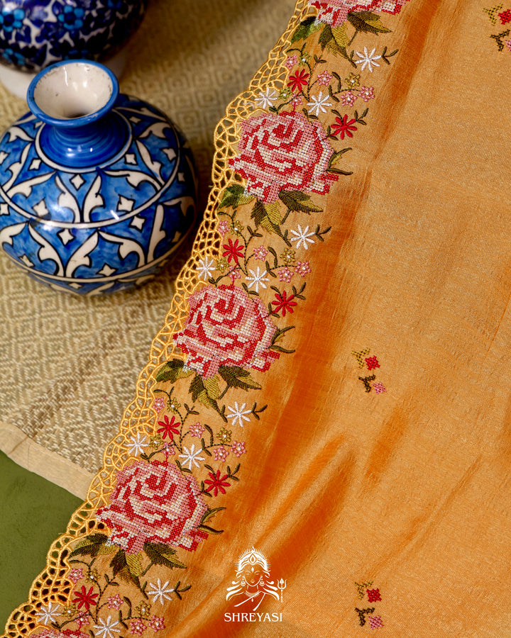 Tussar Silk Saree with Petit Point Embroidery