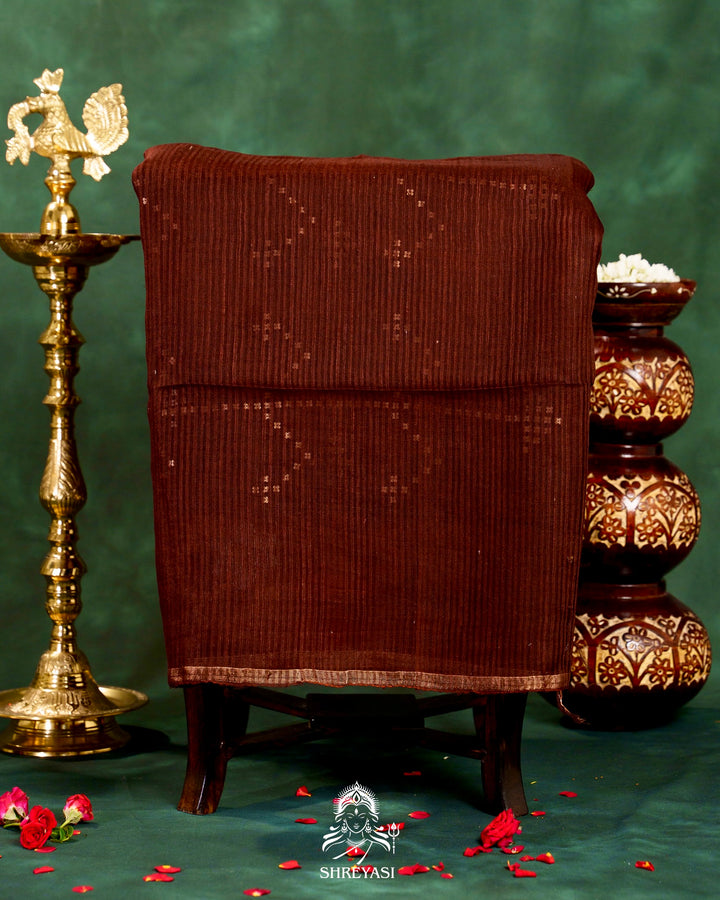 Handloom Pure Double Thread Muslin Jamdani Saree with Sona Rupa Zari & Sequence Weaving