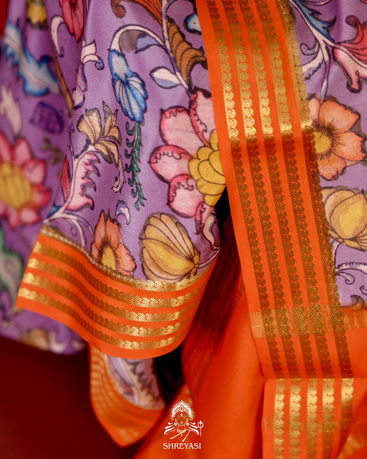 Pure Mysore Silk Saree with Kalamkari Artwork