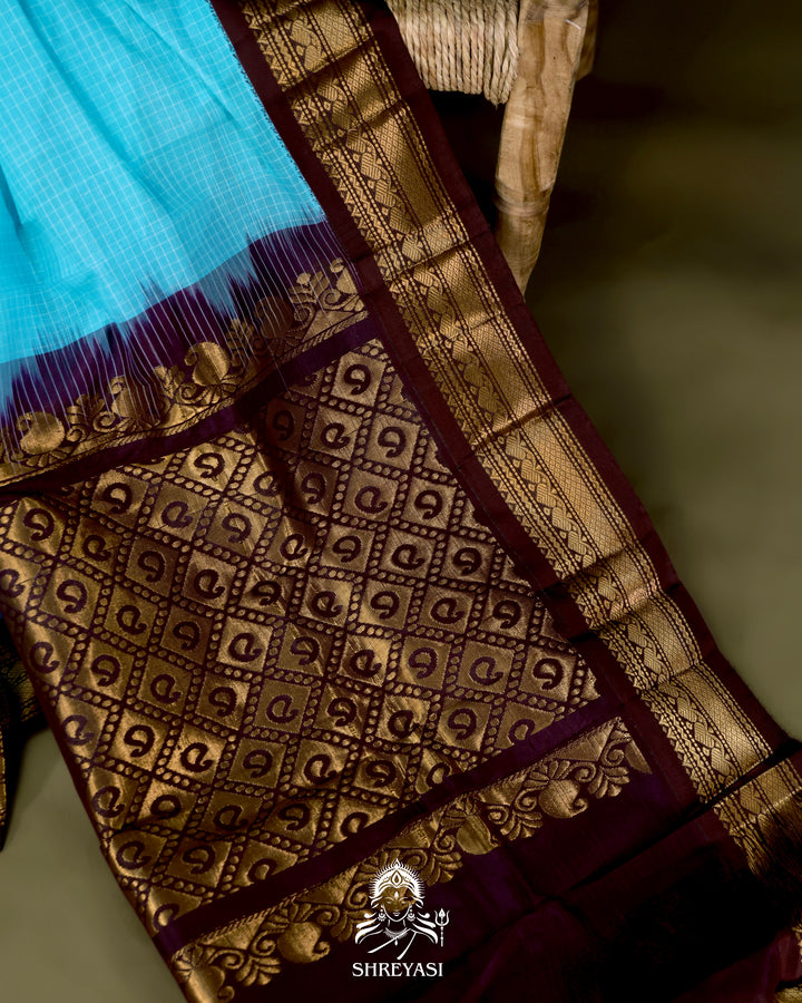 Handloom Pure Gadwal Cotton Saree with Contrast Silk Border and Zari Pallu