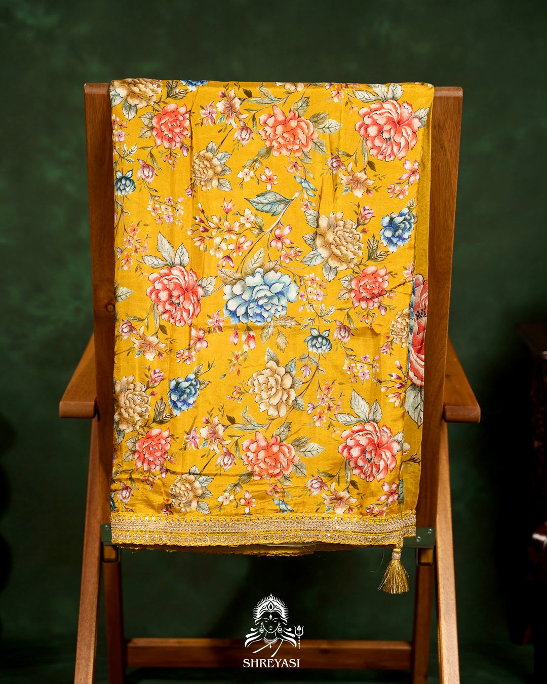 Floral Crepe Chiffon Saree with Embroidered Borders