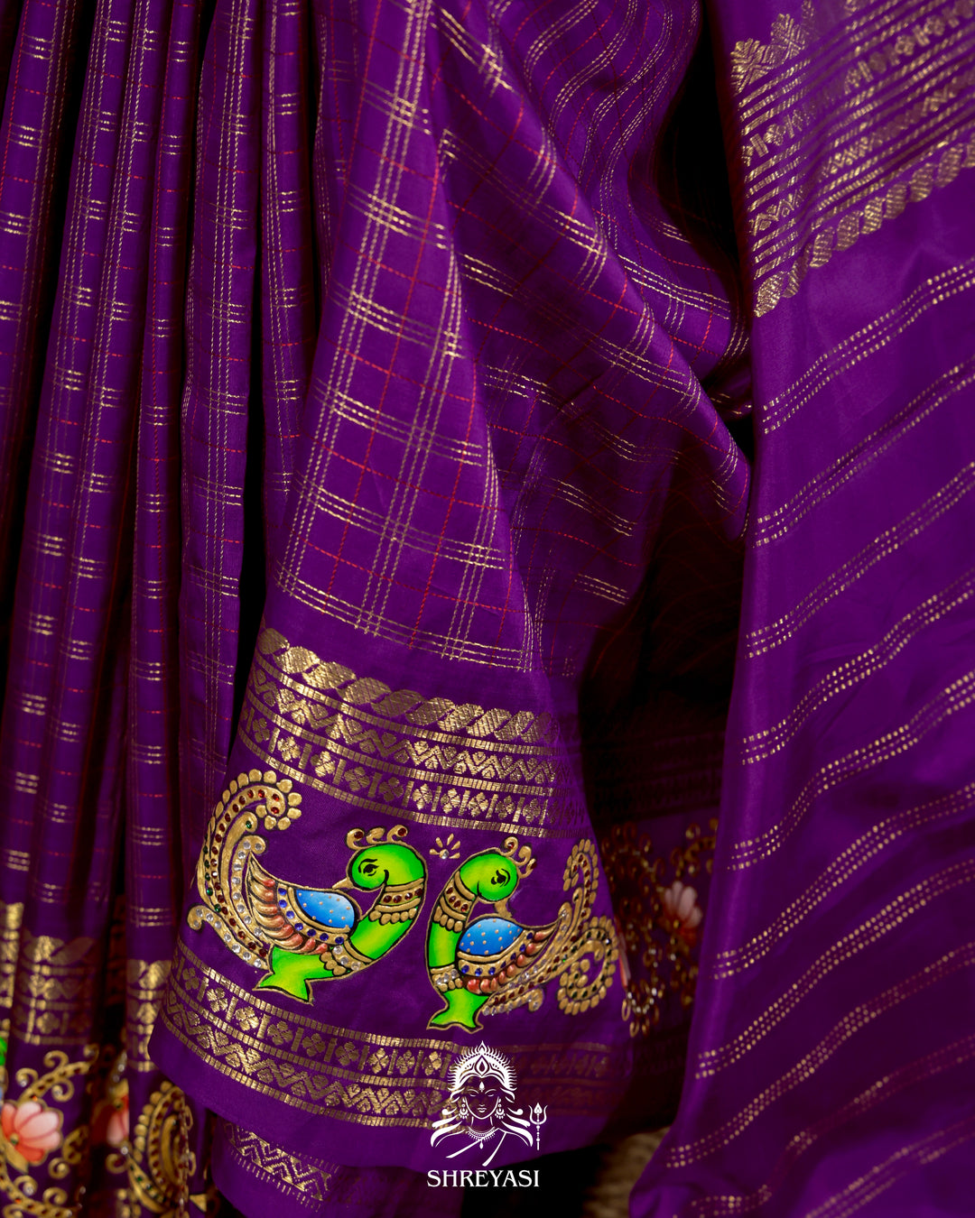 Handloom Pure Kanjivaram Silk Saree in Real Zari with Tanjore Mayil and Kamalam Artwork