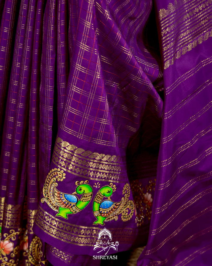 Handloom Pure Kanjivaram Silk Saree in Real Zari with Tanjore Mayil and Kamalam Artwork