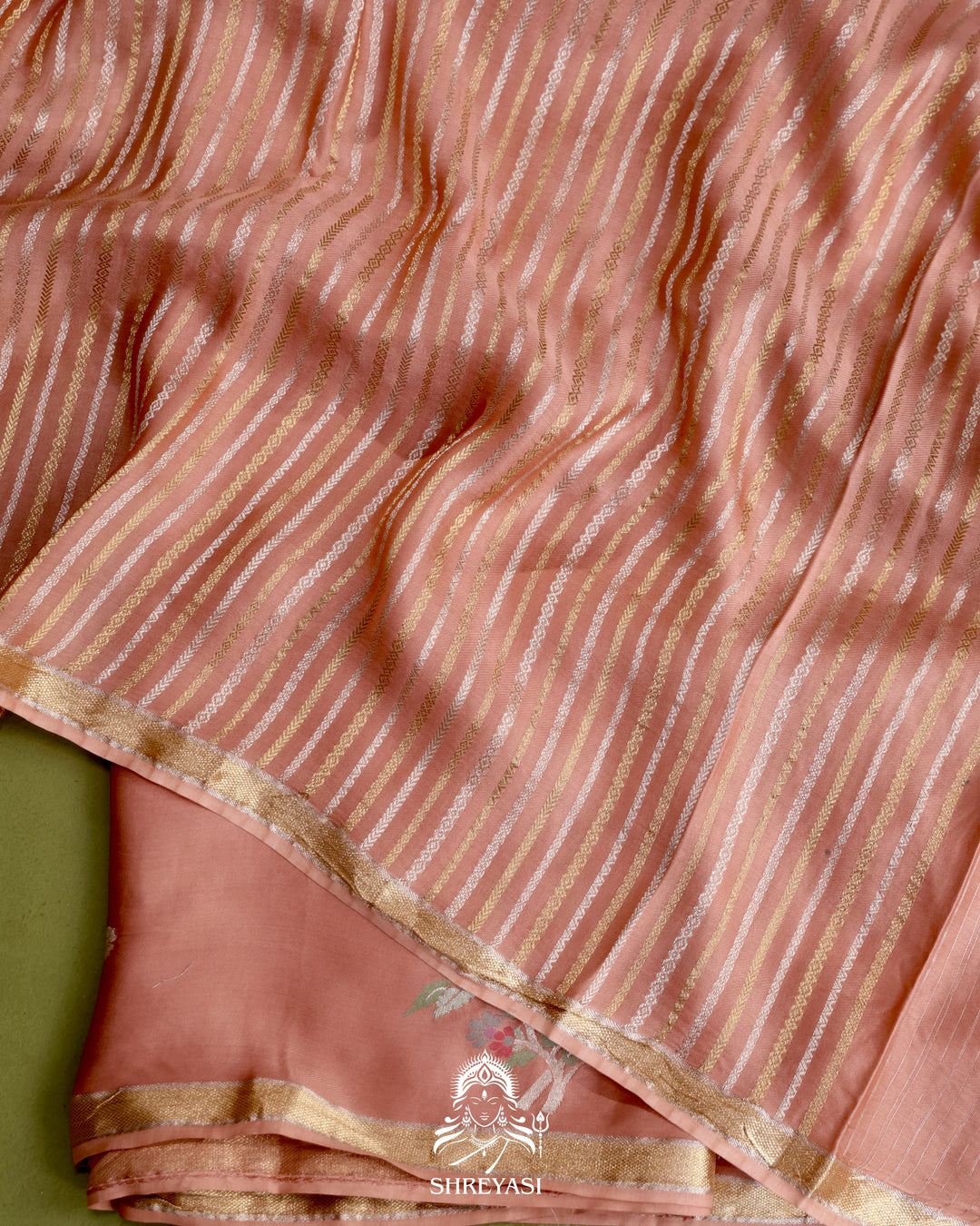 Handloom Pure Mashru Silk Saree with Sona Rupa Meenakari Bhutis and Nakshi Pallu