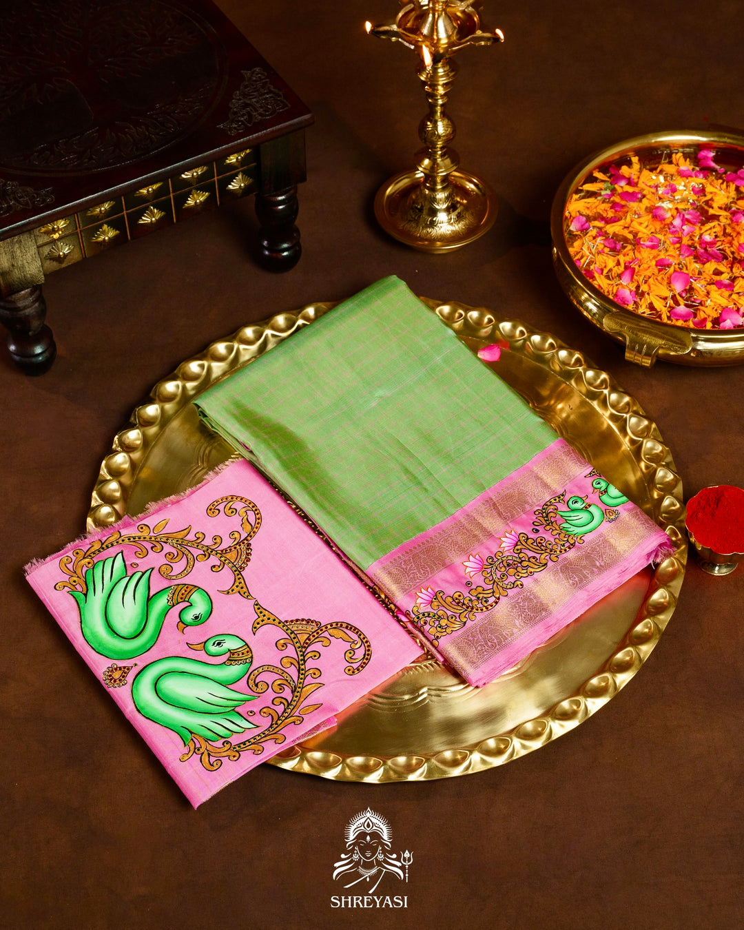 Traditional Tanjore Painting on Handloom Pure Kanjivaram Silk Sarees with Real Zari