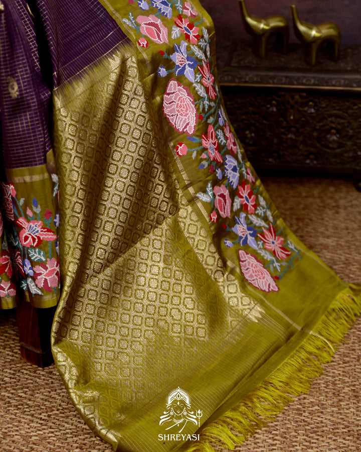 Handloom Pure Kanjivaram Silk Saree with Petit Point Embroidery