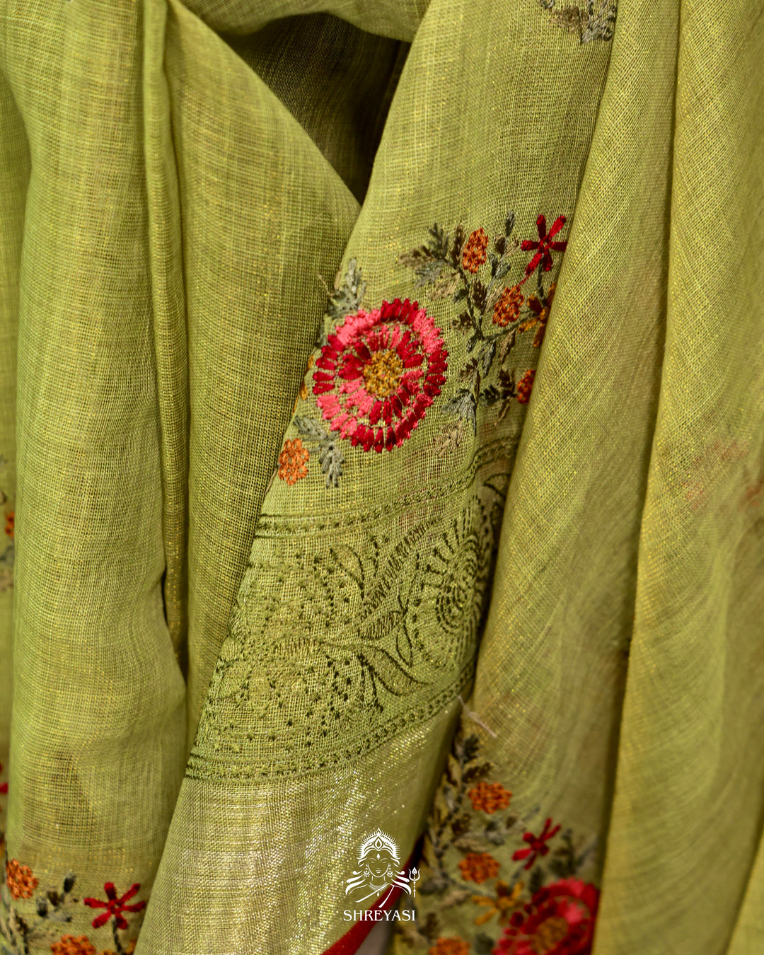 Bengal Linen Saree with Resham Floral Embroidery