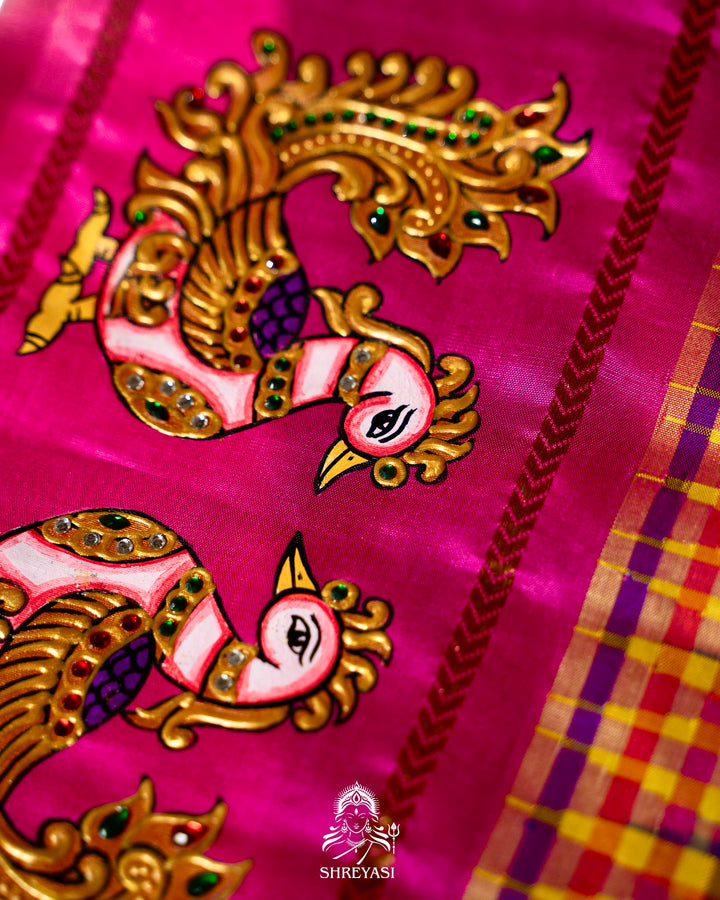 Traditional Tanjore Painting on Handloom Pure Kanjivaram Silk Sarees with Real Zari