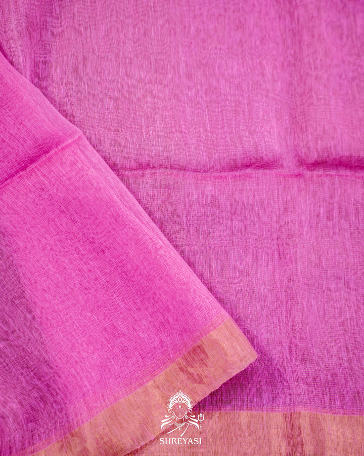 Handloom Silk Linen Jamdani Saree with Tissue Paithani Pallu