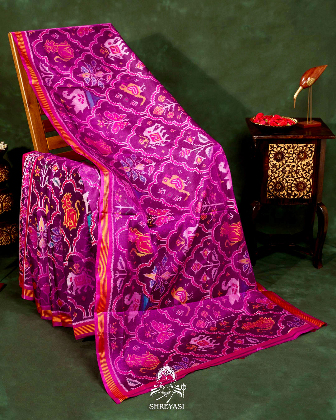 Handloom Rajkot Patola Silk Saree in Purple with Multicolor Ikat