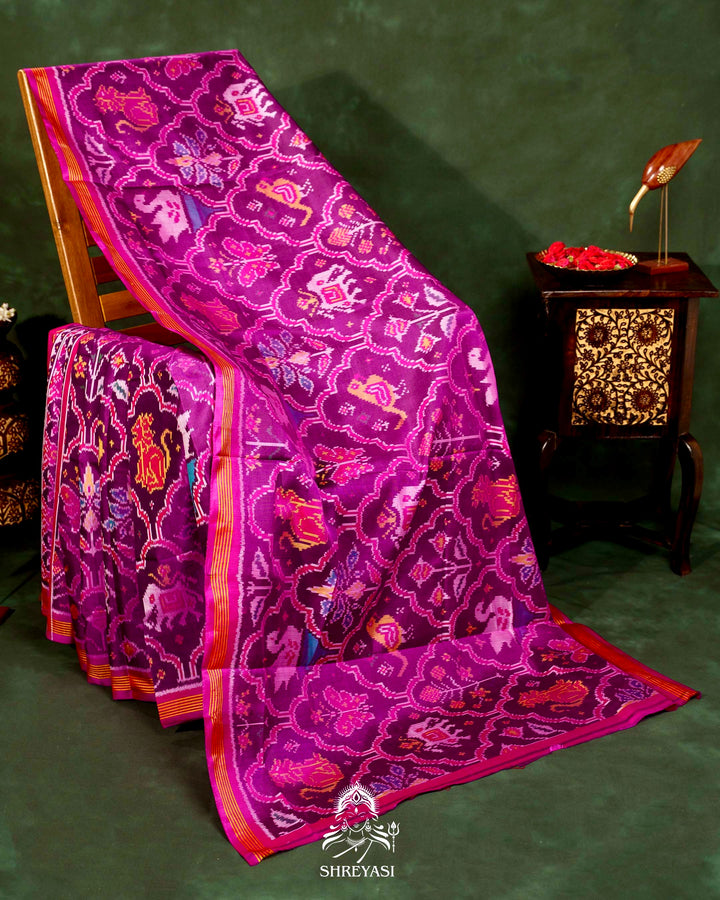 Handloom Rajkot Patola Silk Saree in Purple with Multicolor Ikat