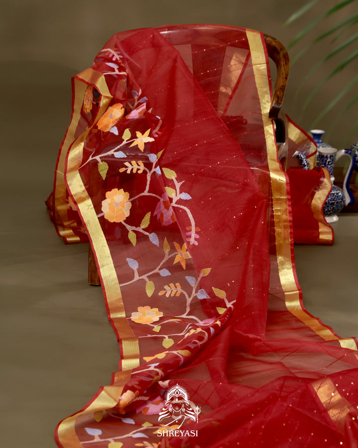 Muslin Jamdani Saree with Needle Weaving and Paithani Tissue Pallu