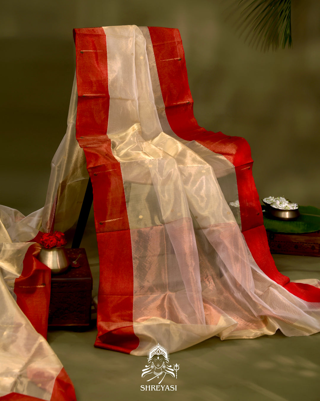 Handloom Chanderi Tissue Silk Saree with Paithani Muniya Border