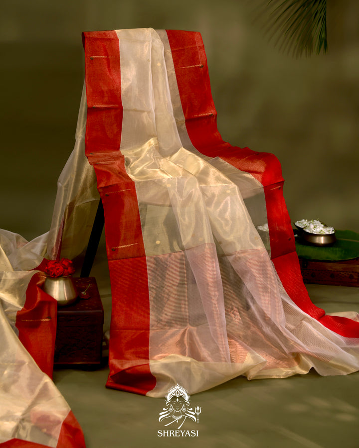 Handloom Chanderi Tissue Silk Saree with Paithani Muniya Border