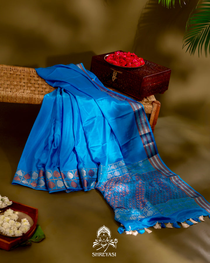 Mysore Silk Saree with Embroidered Floral Silk Blouse
