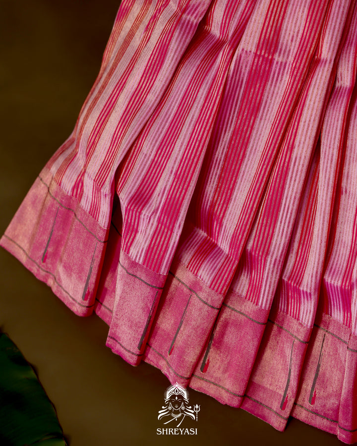 Paithani Silk Saree with Zari Line Weaving and Traditional Asawali Pallu