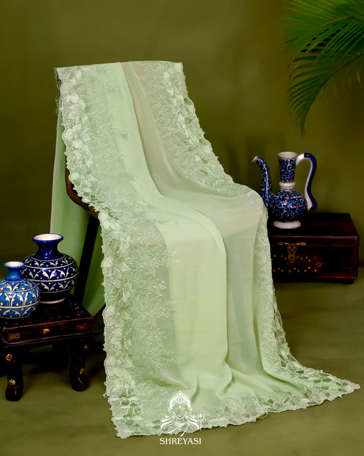 Soft Georgette Saree with Floral Thread Embroidery Border