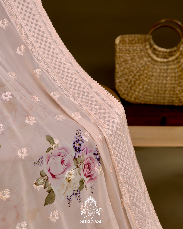 Floral Georgette Saree with Chikankari Inspired Embroidery