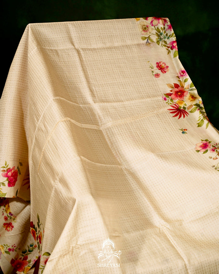 Handloom Pure Desi Tussar Silk Saree with Digital Floral Print