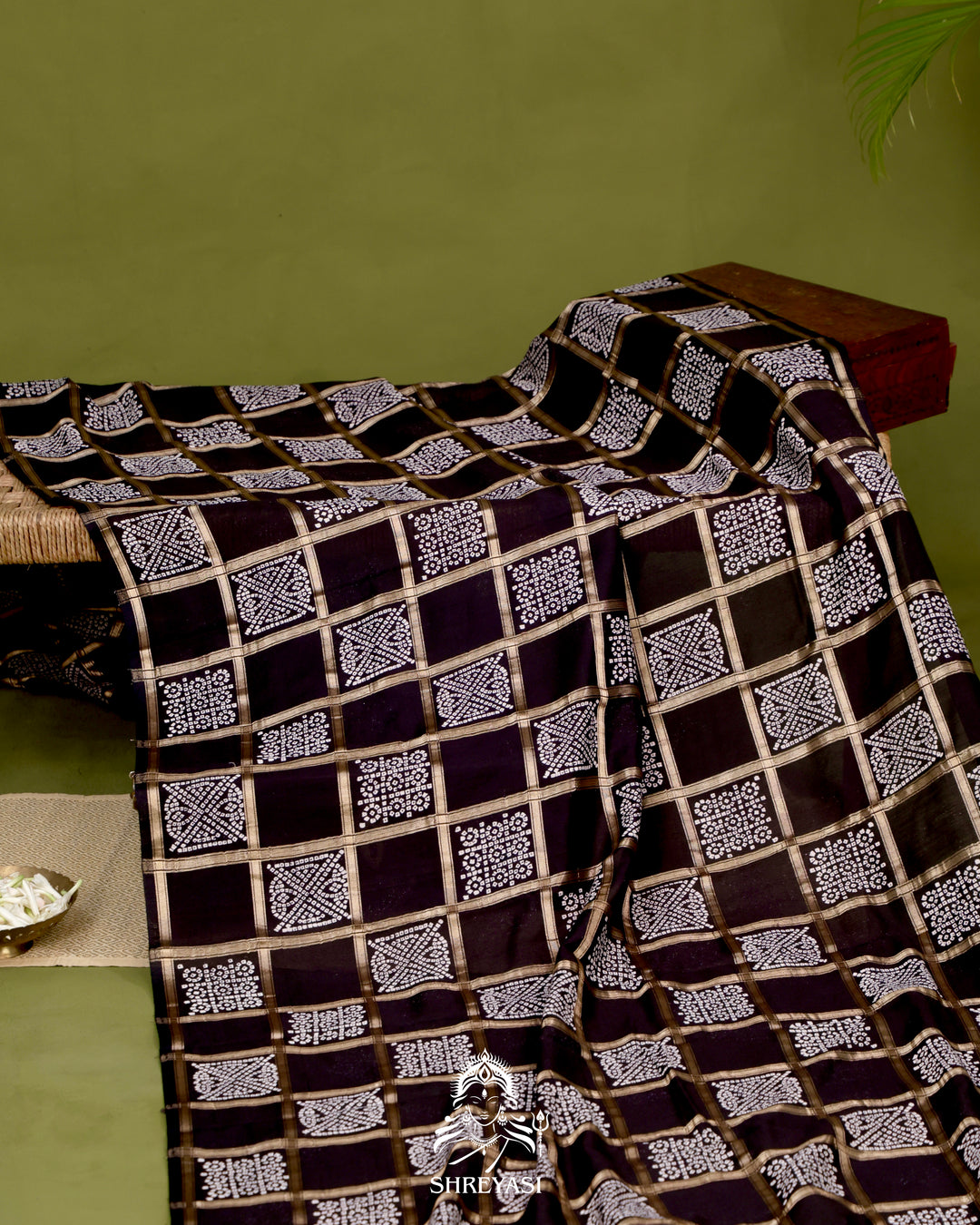 Gharchola-Style Bandhini Matka Silk Saree with Zari Checks