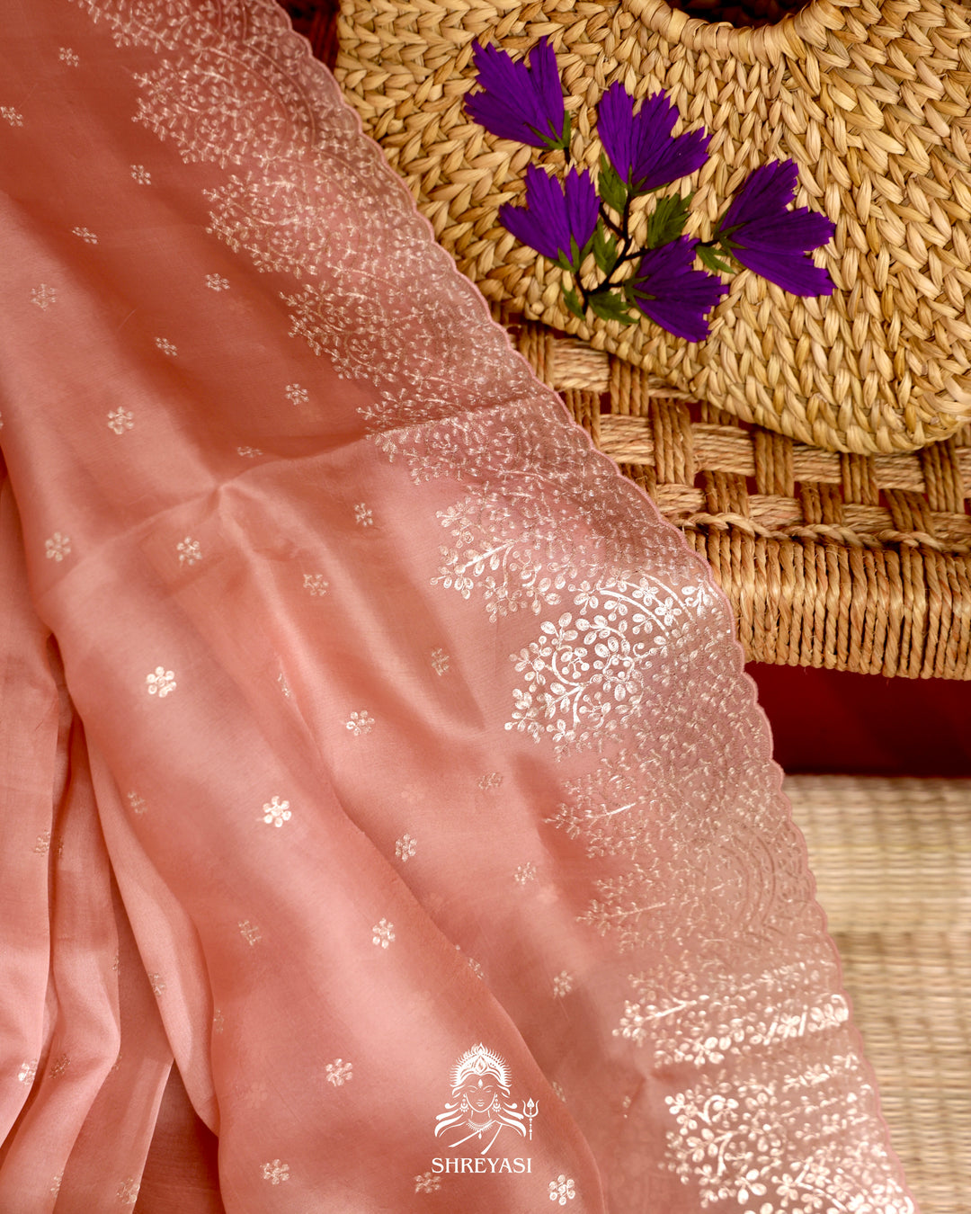 Organza Silk Saree with Pita Embroidery