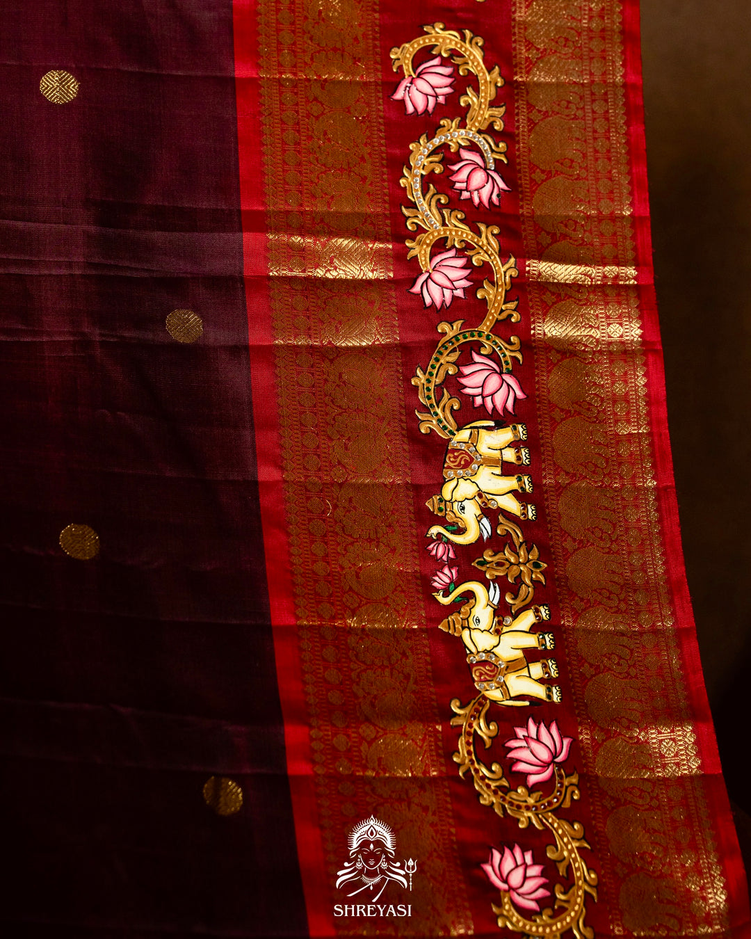 Traditional Tanjore Painting on Handloom Pure Kanjivaram Silk Sarees with Real Zari