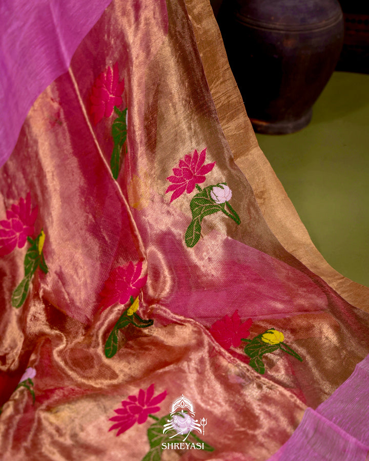 Handloom Silk Linen Jamdani Saree with Tissue Paithani Pallu