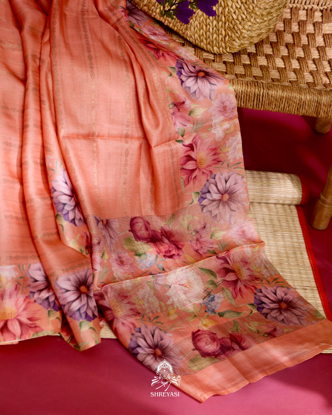 Floral Tussar Silk Saree