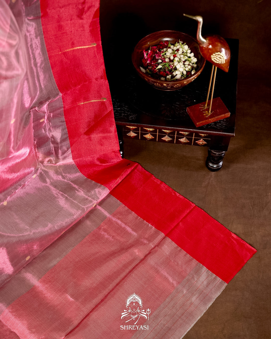 Handloom Pure Chanderi Tissue Silk Saree with Paithani Muniya Border