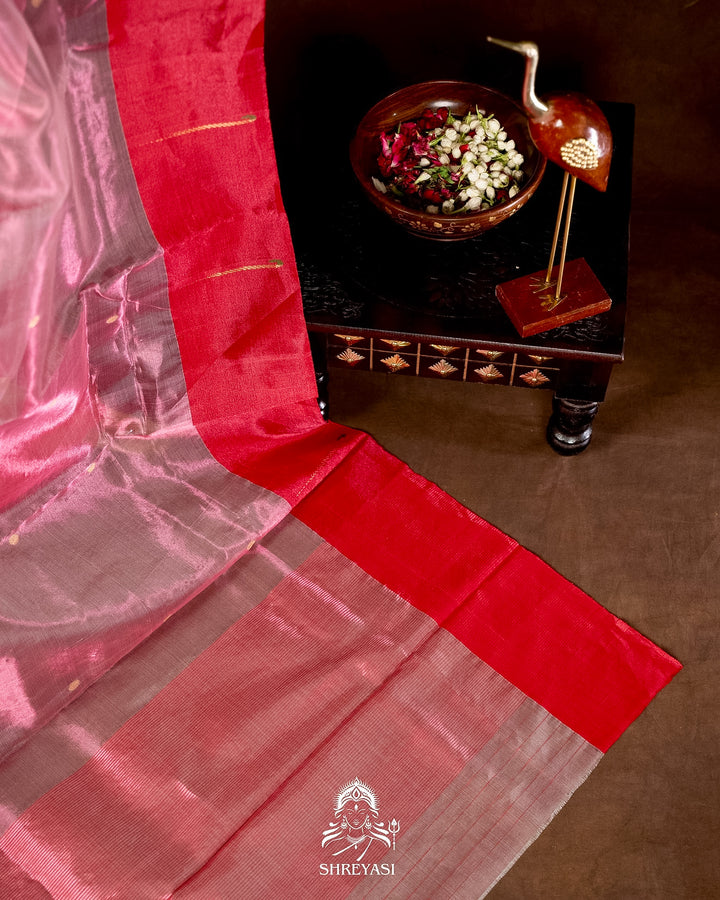 Handloom Pure Chanderi Tissue Silk Saree with Paithani Muniya Border