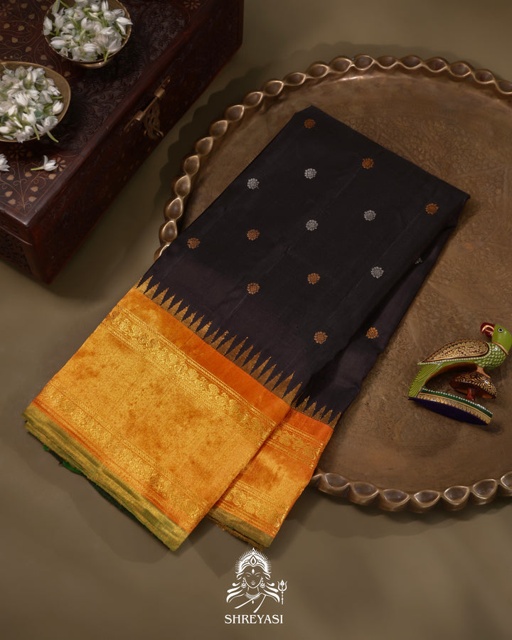 Tissue Gadwal Silk Saree with Kuttu Korvai Border and Contrast Silk Bhuti Blouse