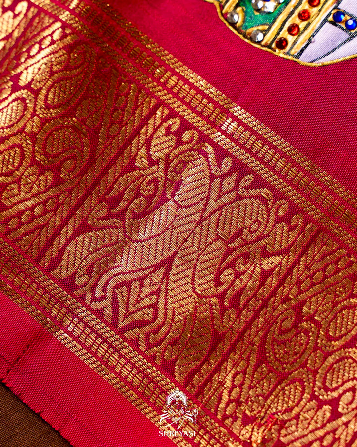 Handloom Pure Kanjivaram Silk Sarees with Real Zari and Hand Painted Tanjore Art
