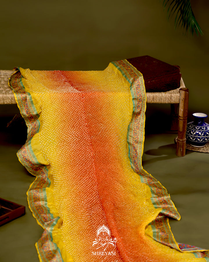 Hand Knotted Bandhej Tussar Silk Saree with Meenakari Weaving