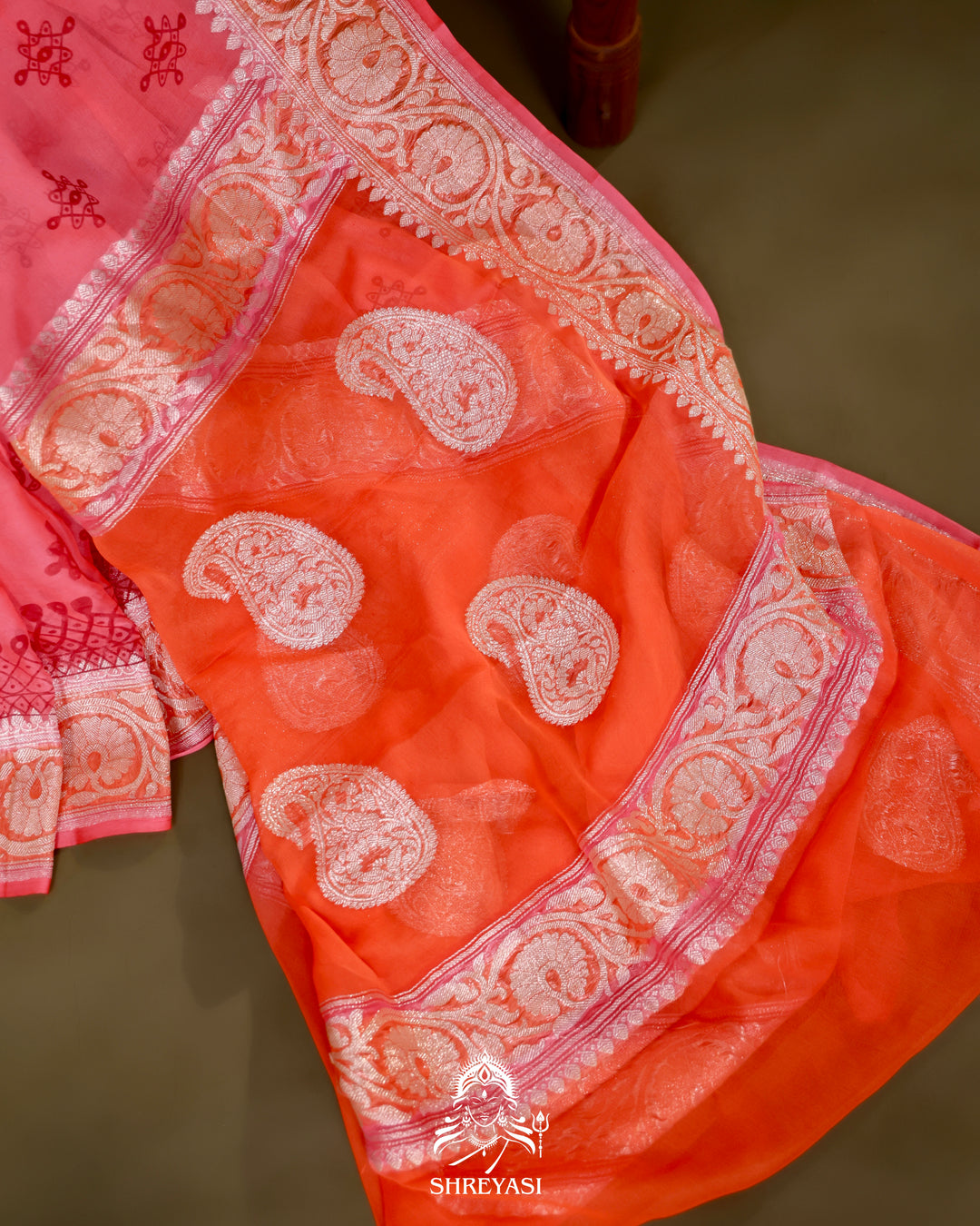 Banarasi Khaddi Chiffon Georgette Saree with Hand Block Motifs
