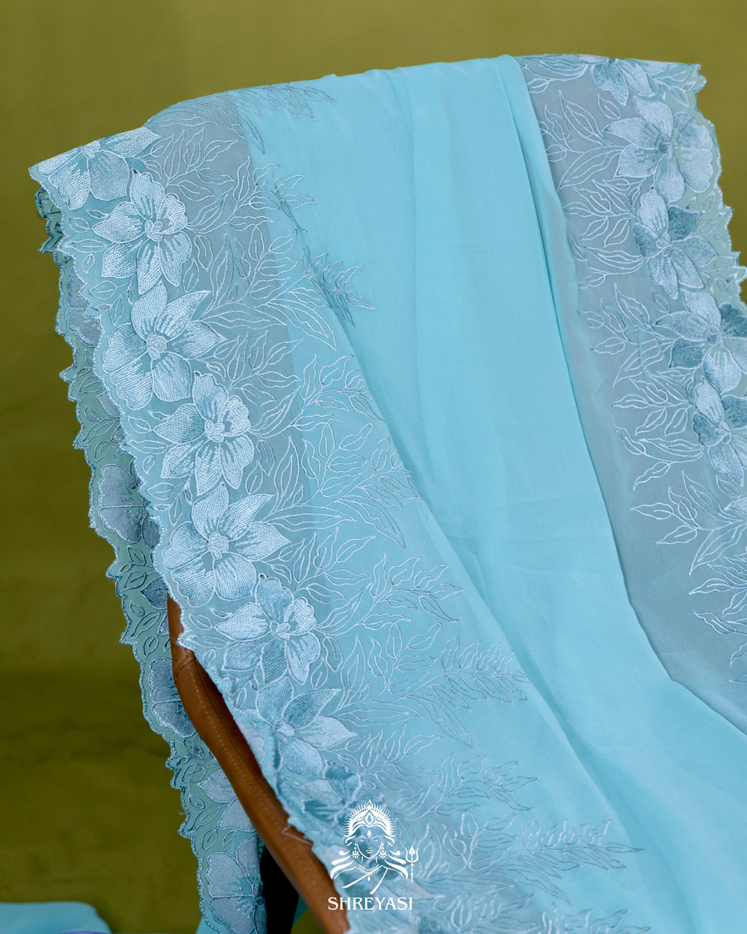 Soft Georgette Saree with Floral Thread Embroidery Border