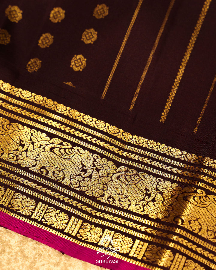 Vintage Style Kanjivaram Silk Saree with Kattam Checks & Small Borders