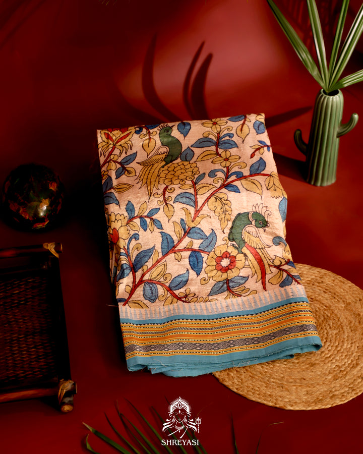 Vidarbha Tussar Silk Saree with Pen Kalamkari Artwork