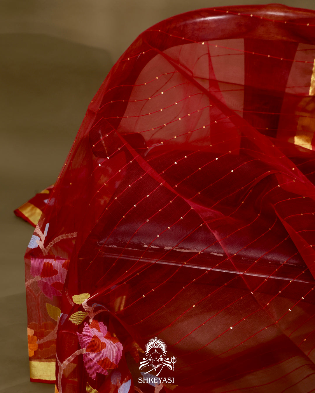 Muslin Jamdani Saree with Needle Weaving and Paithani Tissue Pallu