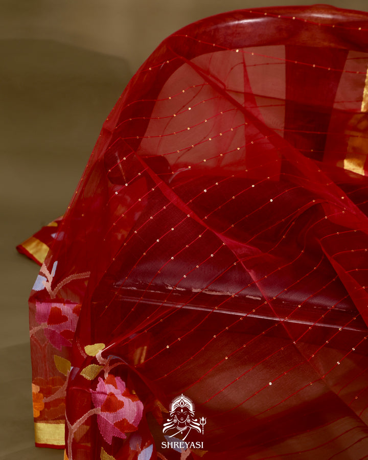 Muslin Jamdani Saree with Needle Weaving and Paithani Tissue Pallu