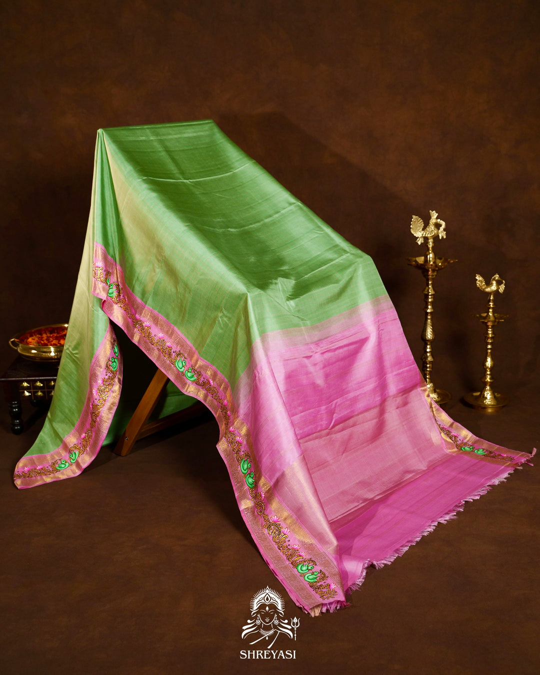 Traditional Tanjore Painting on Handloom Pure Kanjivaram Silk Sarees with Real Zari