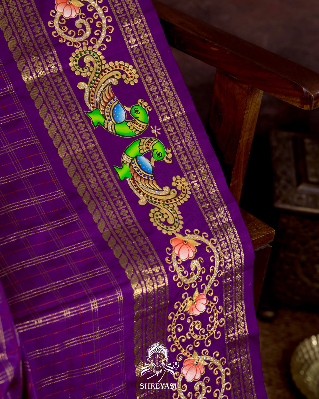 Handloom Pure Kanjivaram Silk Saree in Real Zari with Tanjore Mayil and Kamalam Artwork
